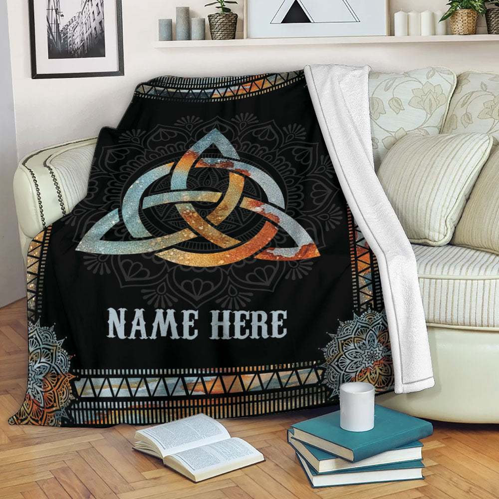 Petmytshirt Blanket Celtic Knot Triquetra Wicca Pagan Magical Mandala Sherpa Fleece Blanket Custom Name Soft Cozy Plush Throw Blanket