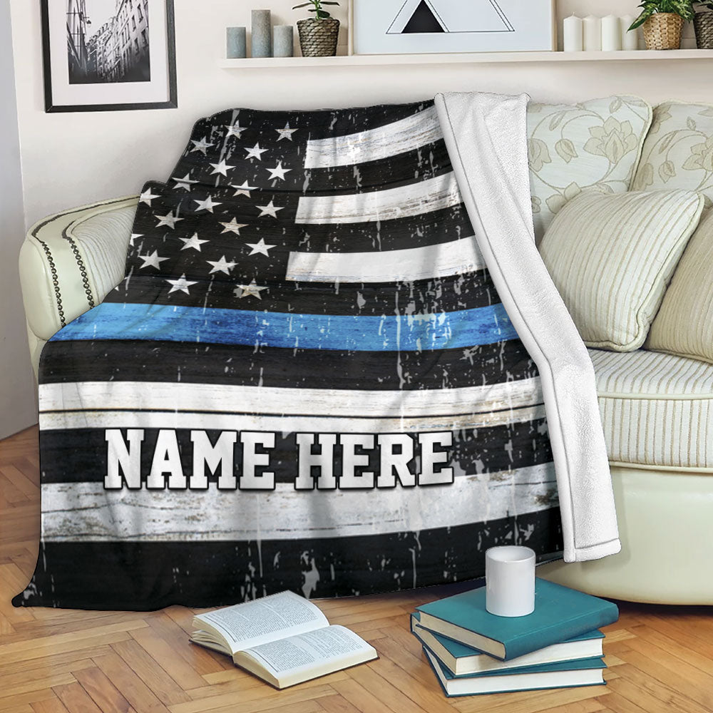 Petmytshirt Police Blanket Thin Blue Line and US Flag Sherpa Fleece Blanket Soft Cozy Plush Throw Blanket For Men Husband Policeman