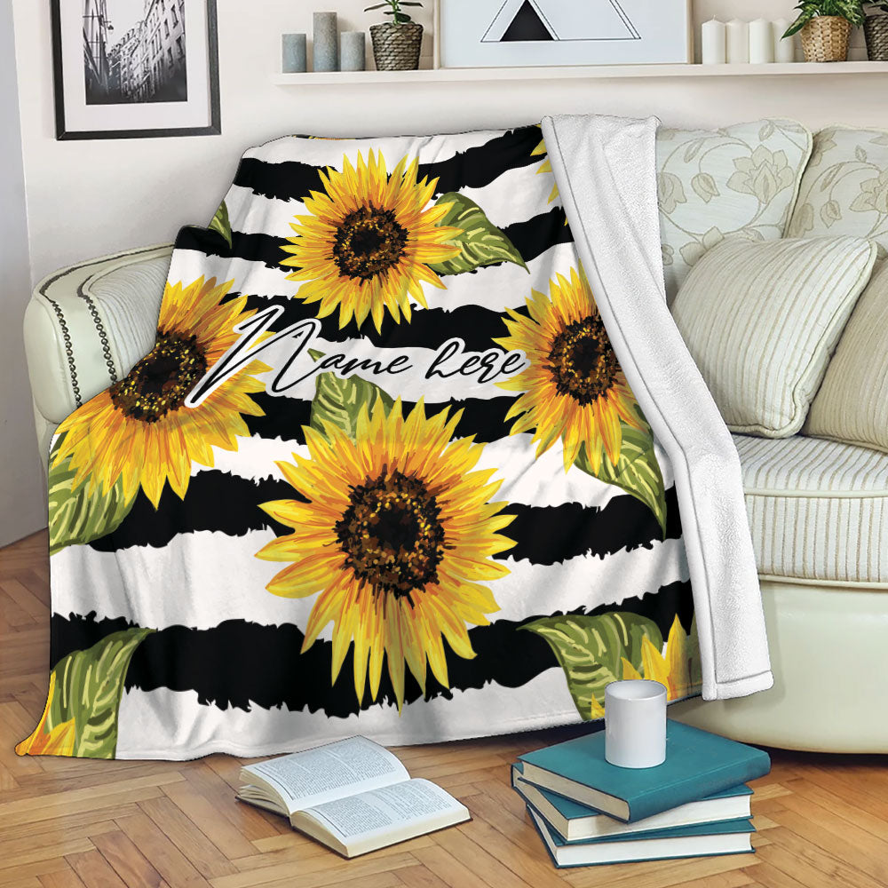 Petmytshirt Sunflower Blanket Sunflower Sherpa Fleece Blanket Custom Name Soft Cozy Plush Throw Blanket For Women Girl Wife Kid