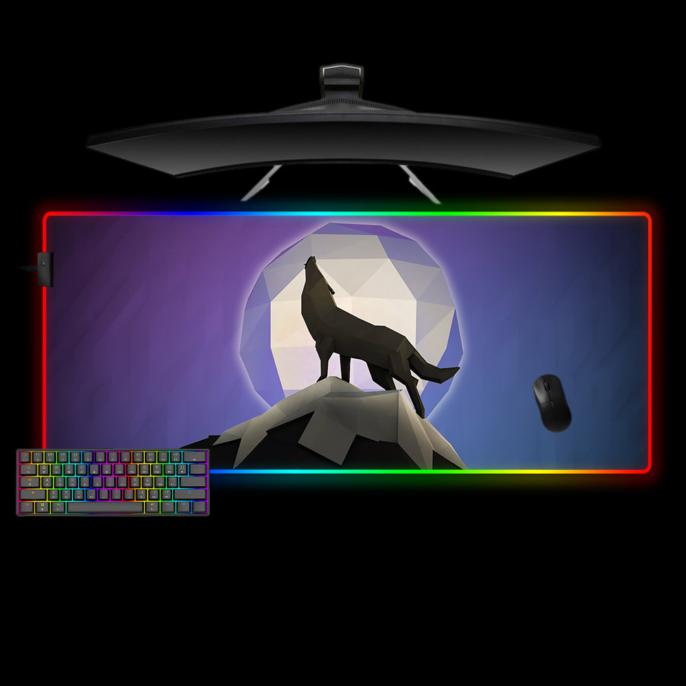 Allleftout Low Poly Howling Wolf Design M-Xxl Size Rgb Gaming Mouse Pad, Computer Desk Mat