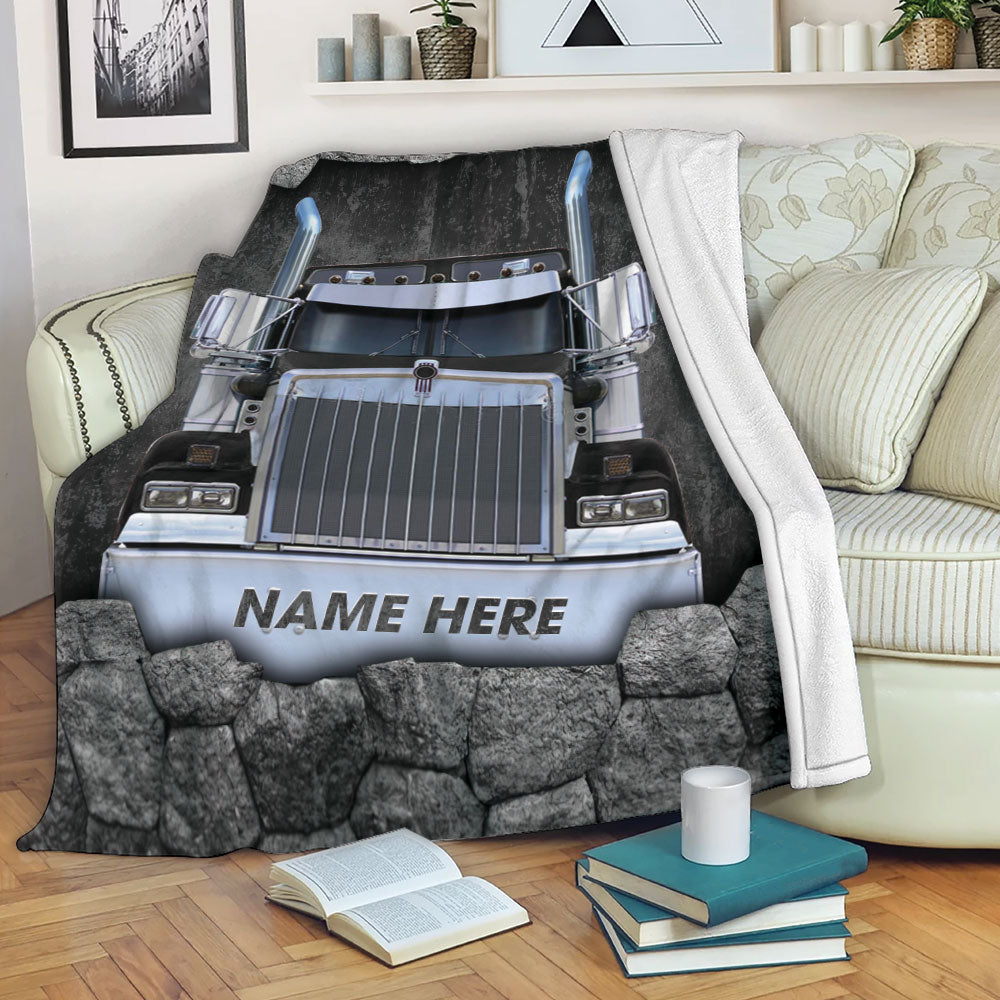 Petmytshirt Trucker Blanket Black Truck Sherpa Fleece Blanket Custom Name Soft Cozy Plush Throw Blanket For Men Husband Trucker