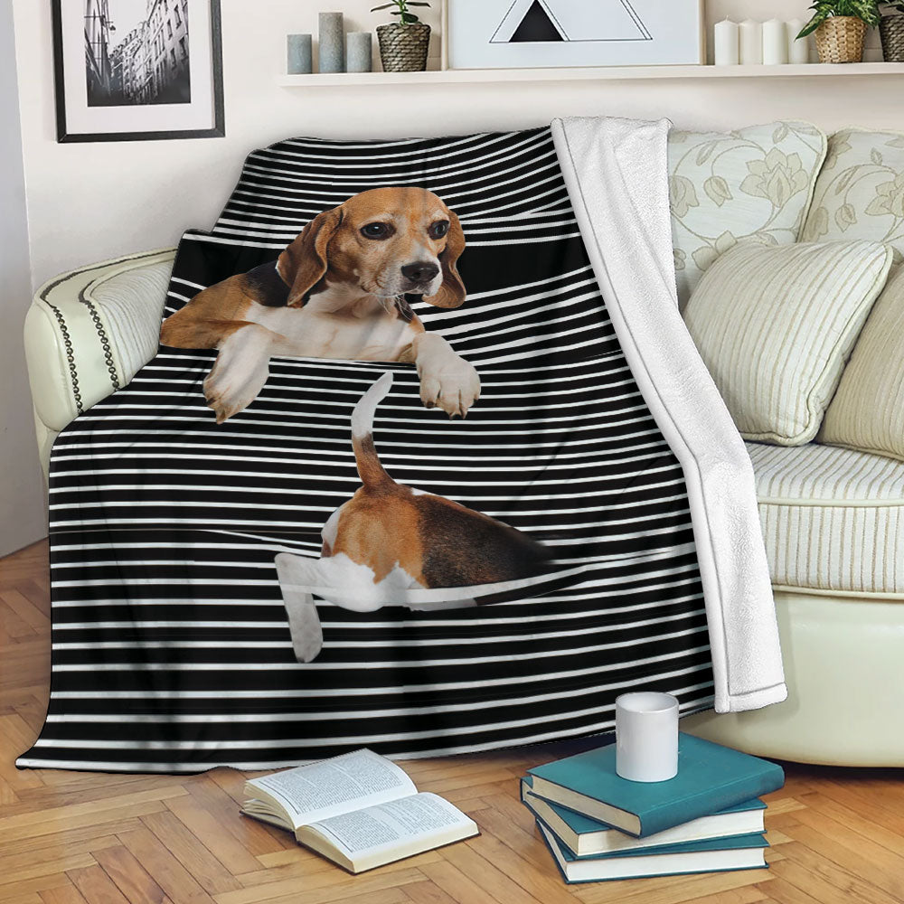 Beagle Blanket Beagle Striped Pattern Black Striped Pattern Animal Pet Dog Sherpa Fleece Blanket Soft Cozy Plush Throw Blanket