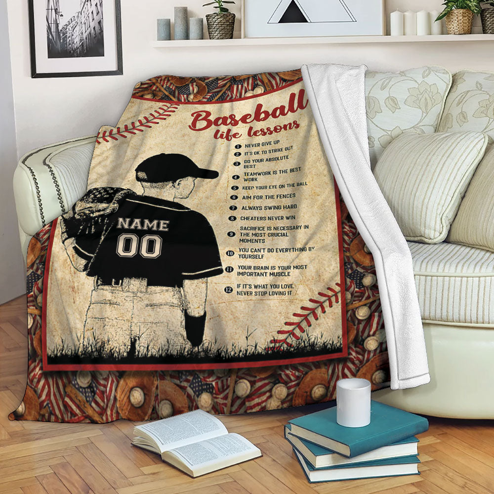 Petmytshirt Baseball Blanket Baseball Life Lesson Sherpa Fleece Blanket Custom Name Number Soft Cozy Plush Throw Blanket For Boy Son