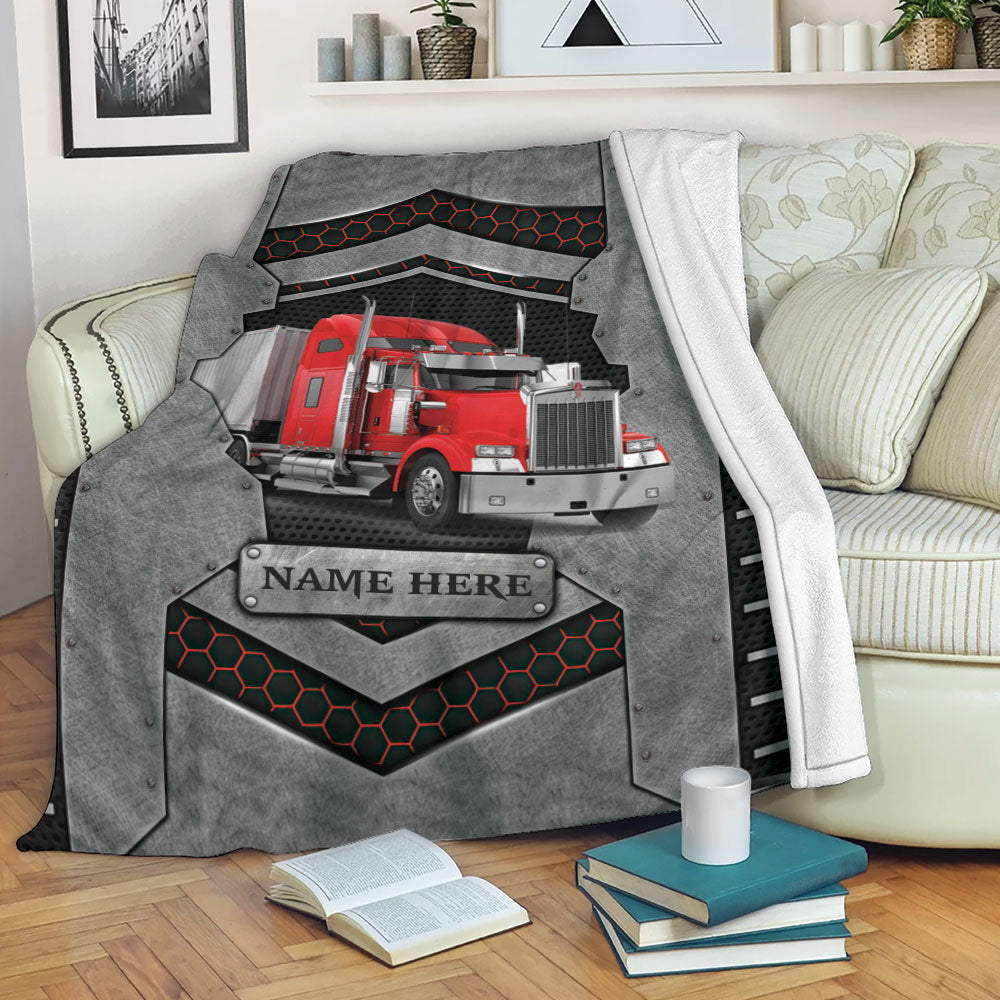 Petmytshirt Truck Blanket Red Truck Trucker Truck Driver Carbon Stone Sherpa Fleece Blanket Custom Name Soft Cozy Plush Throw Blanket
