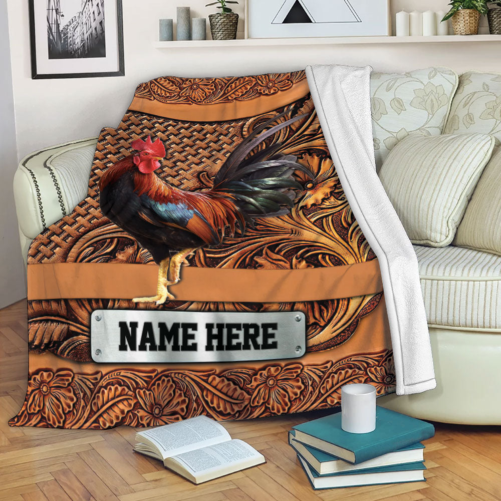 Petmytshirt Chicken Blanket Sculpture Wood Chicken Rooster Sherpa Fleece Blanket Custom Name Soft Cozy Plush Throw Blanket
