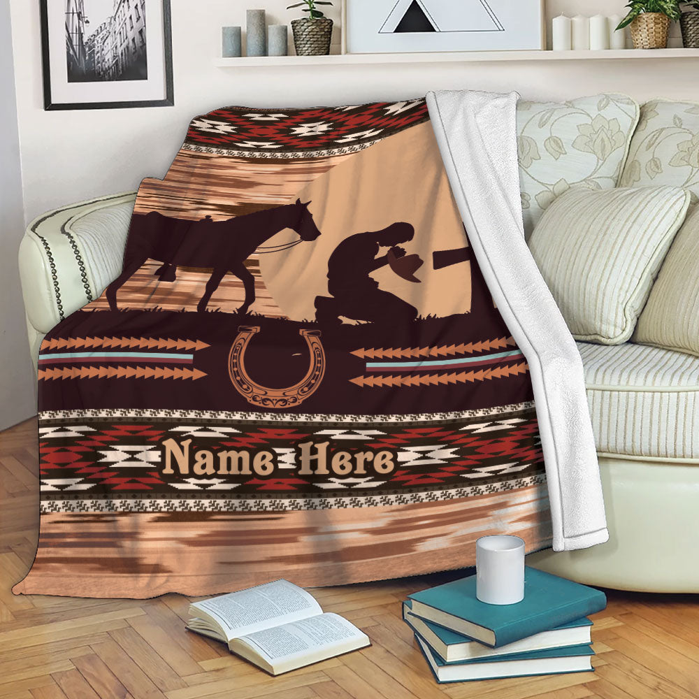 Petmytshirt Horse Blanket Cowboy Horse Lover Pray For Western Cowgirl Sherpa Fleece Blanket Custom Name Soft Cozy Plush Throw Blanket