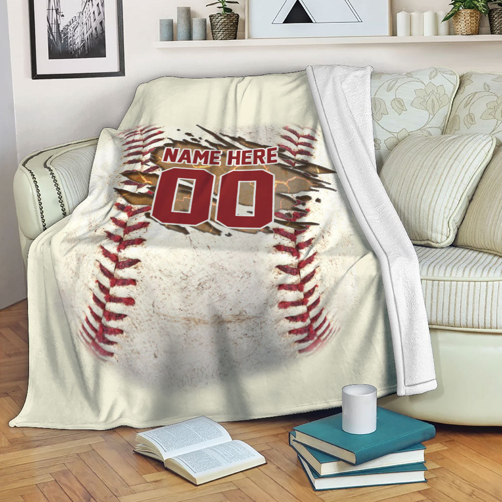 Petmytshirt Baseball Blanket Vintage Baseball Ball Sherpa Fleece Blanket Custom Name Number Soft Cozy Plush Throw Blanket For Boy Son