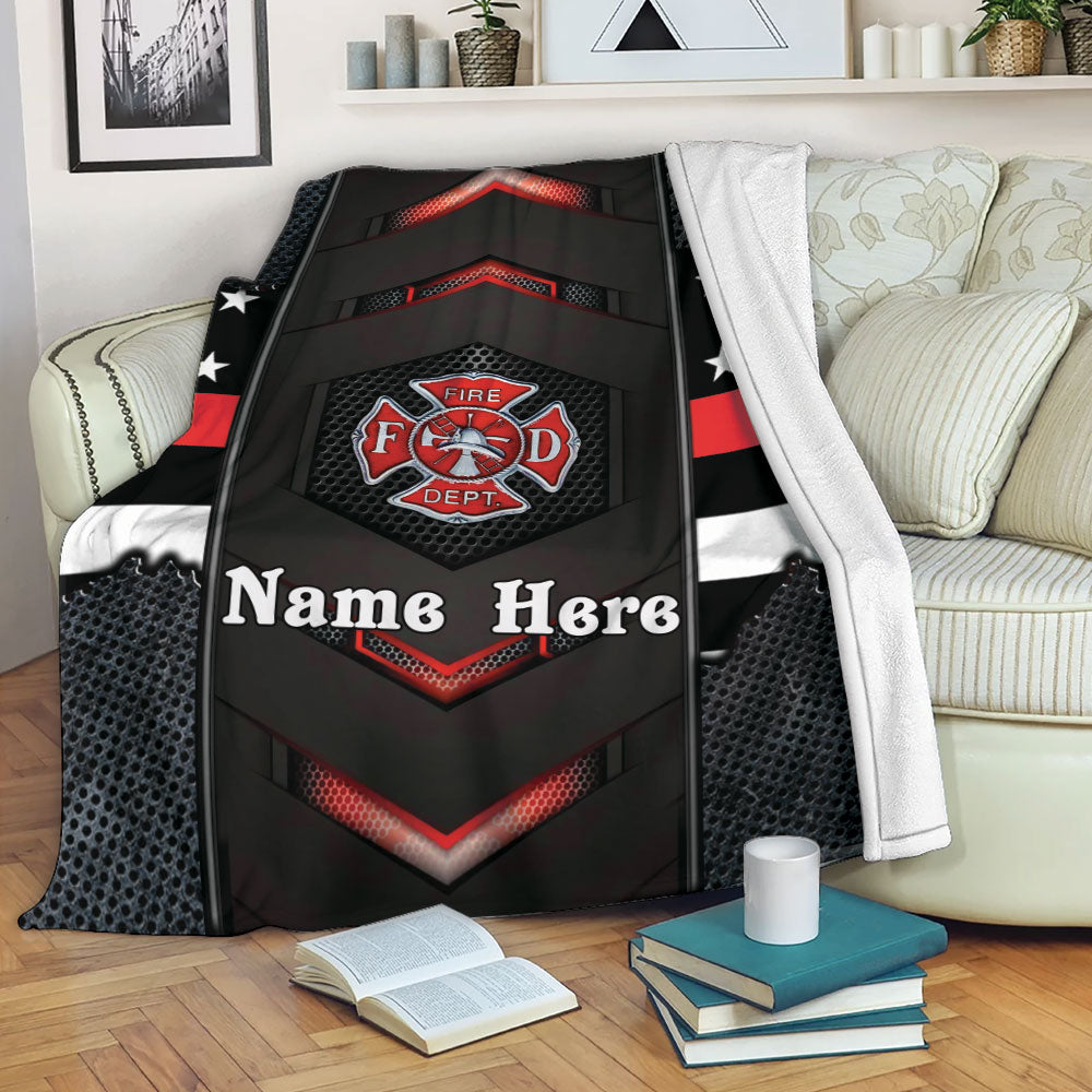 Petmytshirt Firefighter Blanket Firefighting US Flag Sherpa Fleece Blanket Custom Name Soft Cozy Plush Throw Blanket For Husband Son