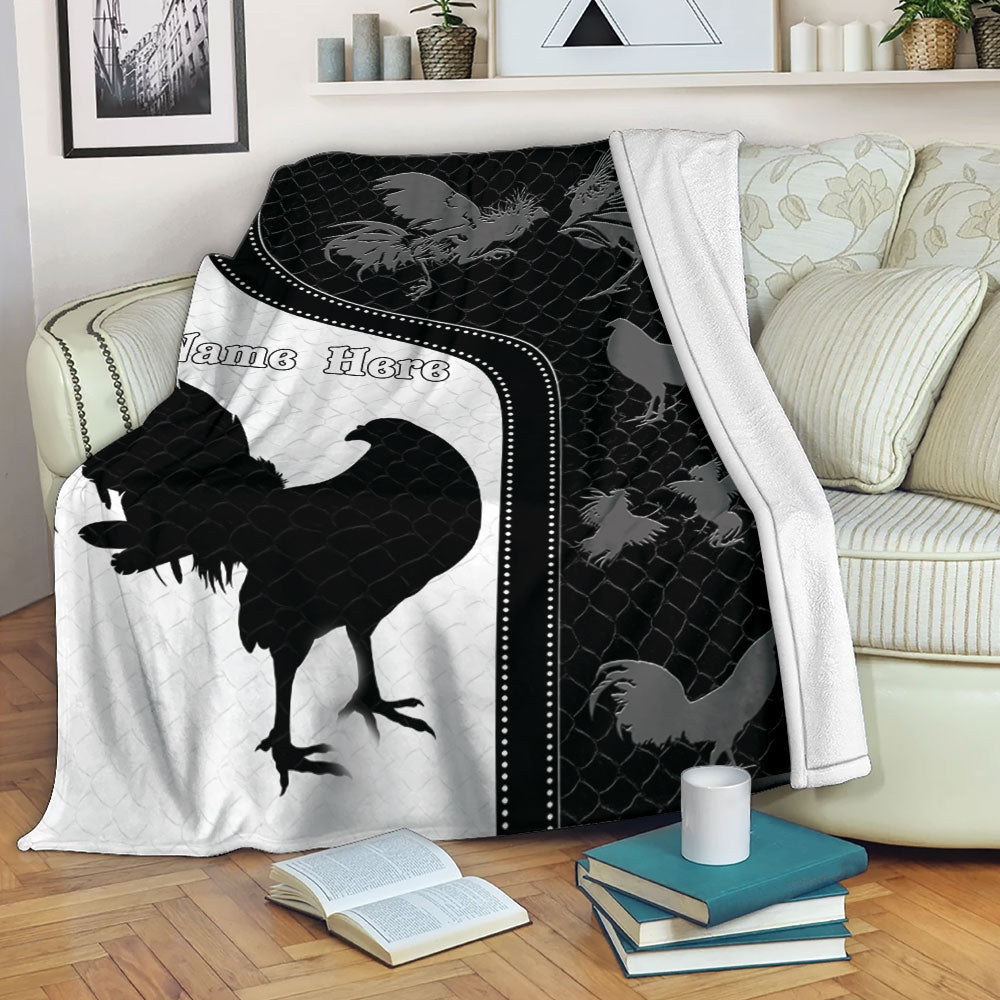 Petmytshirt Chicken Blanket Black and WhiteChicken Rooster Sherpa Fleece Blanket Custom Name Soft Cozy Plush Throw Blanket
