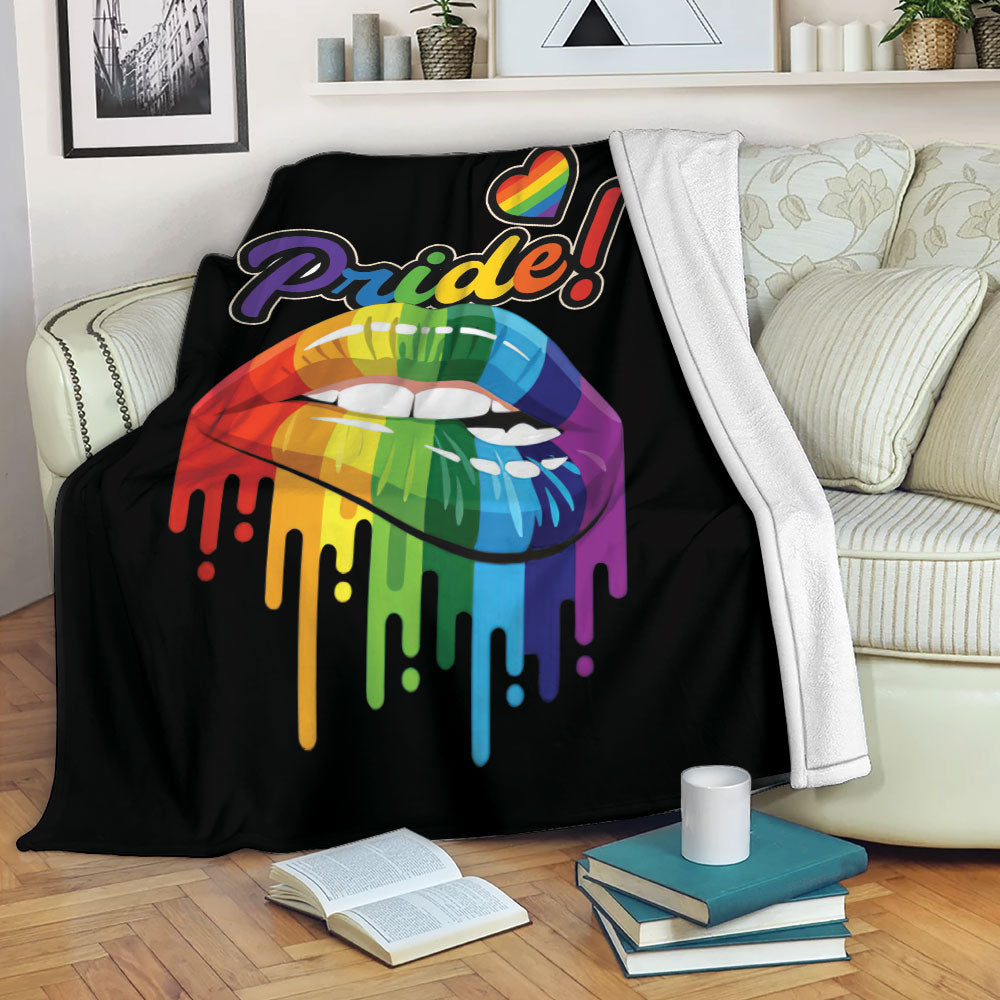 Rainbow Blanket Lgbt Lgbtq Pride Rainbow Melting Lips Love Is Love Love Wins Sherpa Fleece Blanket Soft Cozy Plush Throw Blanket