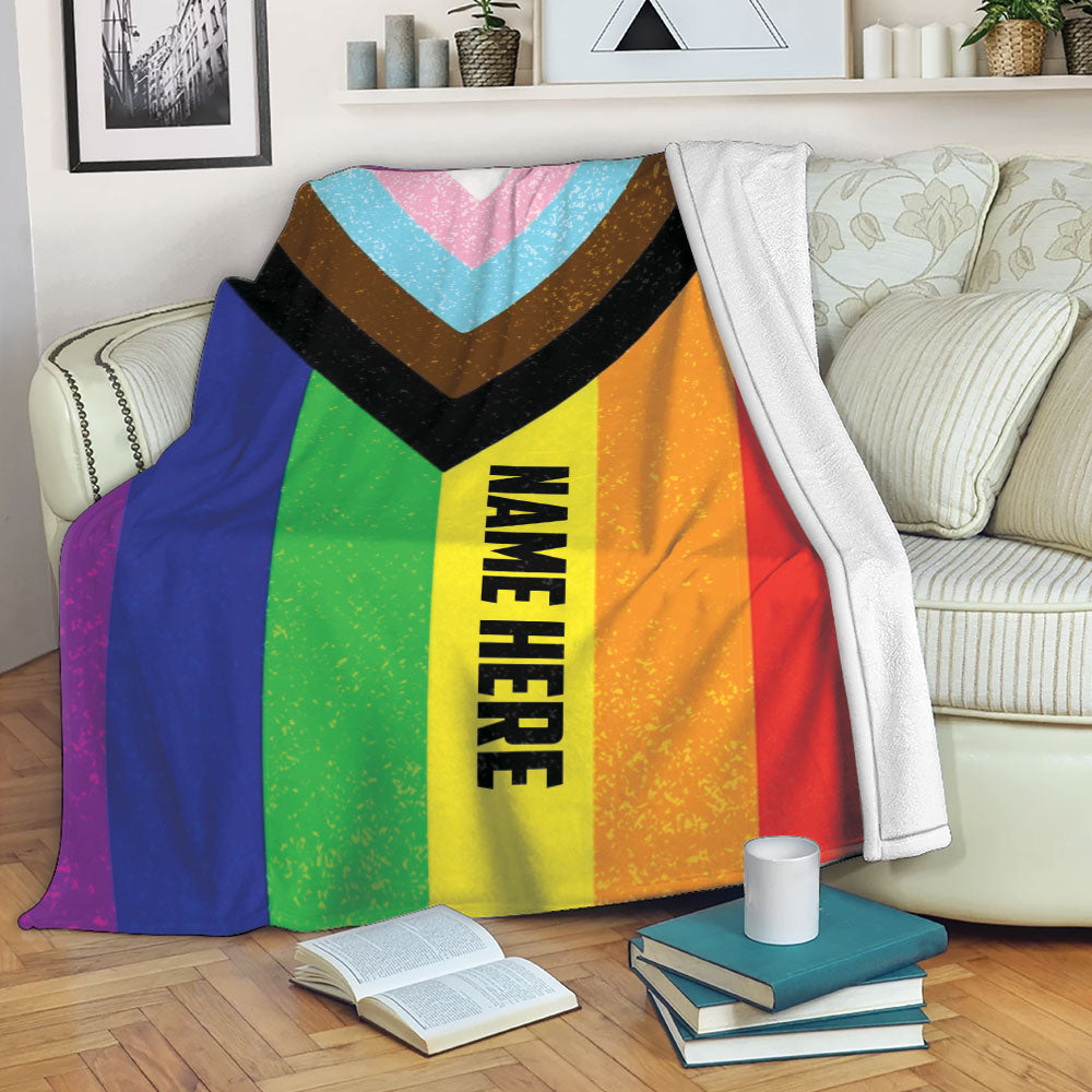 Petmytshirt Rainbow Blanket LGBT Flag LGBT Pride Sherpa Fleece Blanket Custom Name Soft Cozy Plush Throw Blanket For Gay Lessbian
