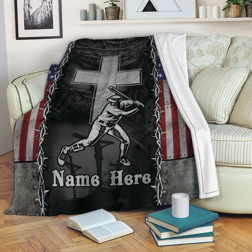 Petmytshirt ChristianJesusGodBibleBaseball Blanket Baseball Batter Christian Jesus Cross American Flag Sherpa Fleece Blanket Soft Throw Blanket