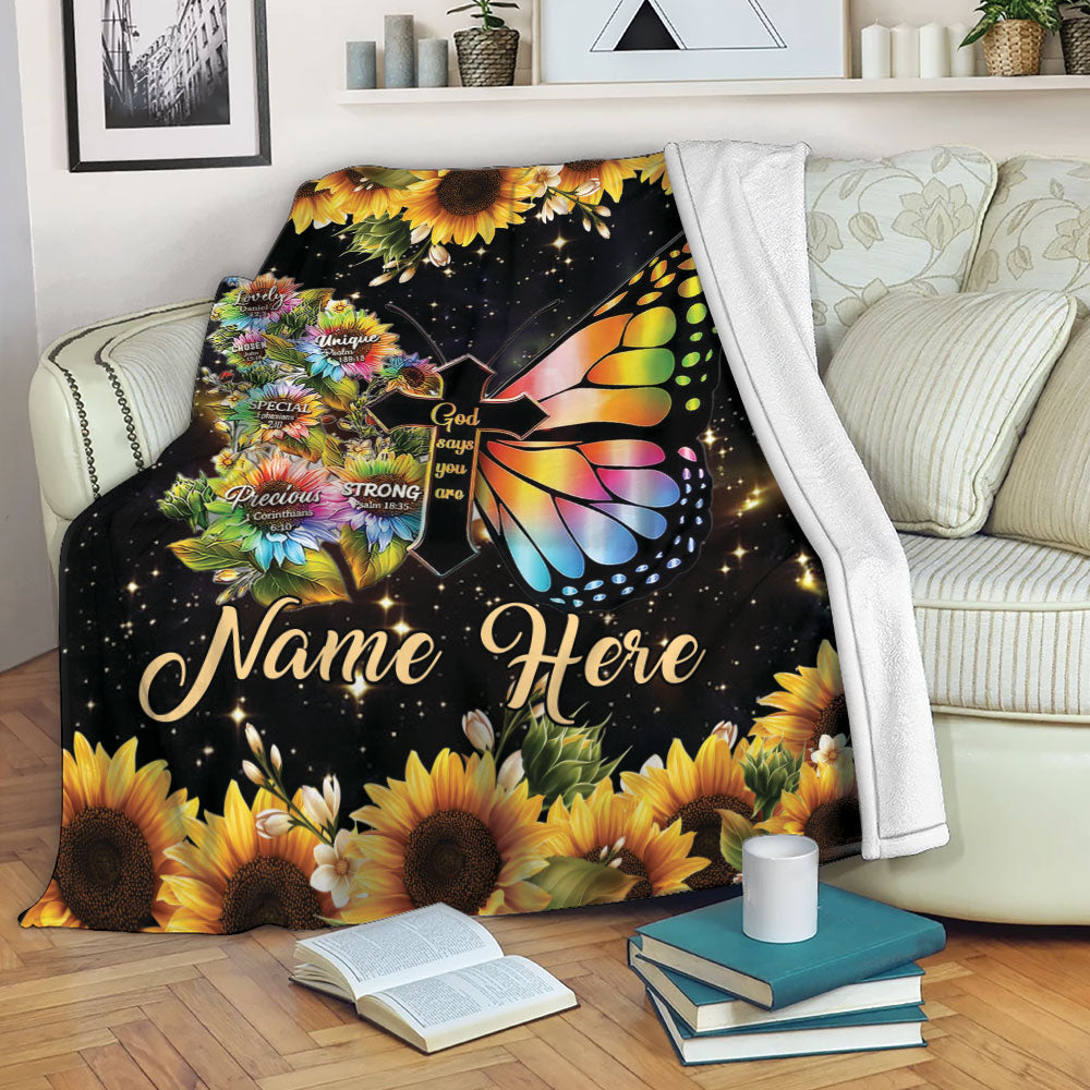 ButterflySunflower Blanket God Says You Are Faith Jesus Butterfly Sunflower Gift Sherpa Fleece Blanket Soft Cozy Plush Throw Blanket