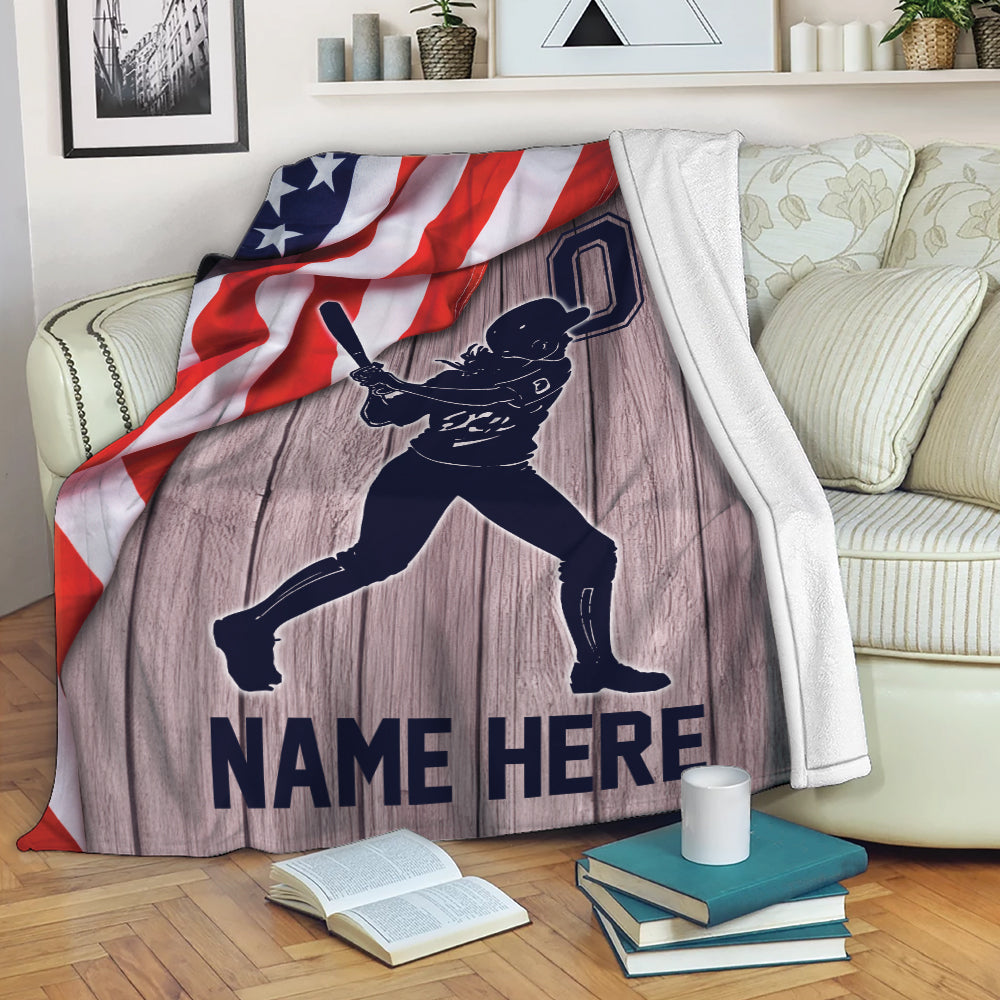 Petmytshirt Softball Blanket Softball Player Girl American Flag Sherpa Fleece Blanket Custom Name Number Soft Cozy Plush Throw Blanket