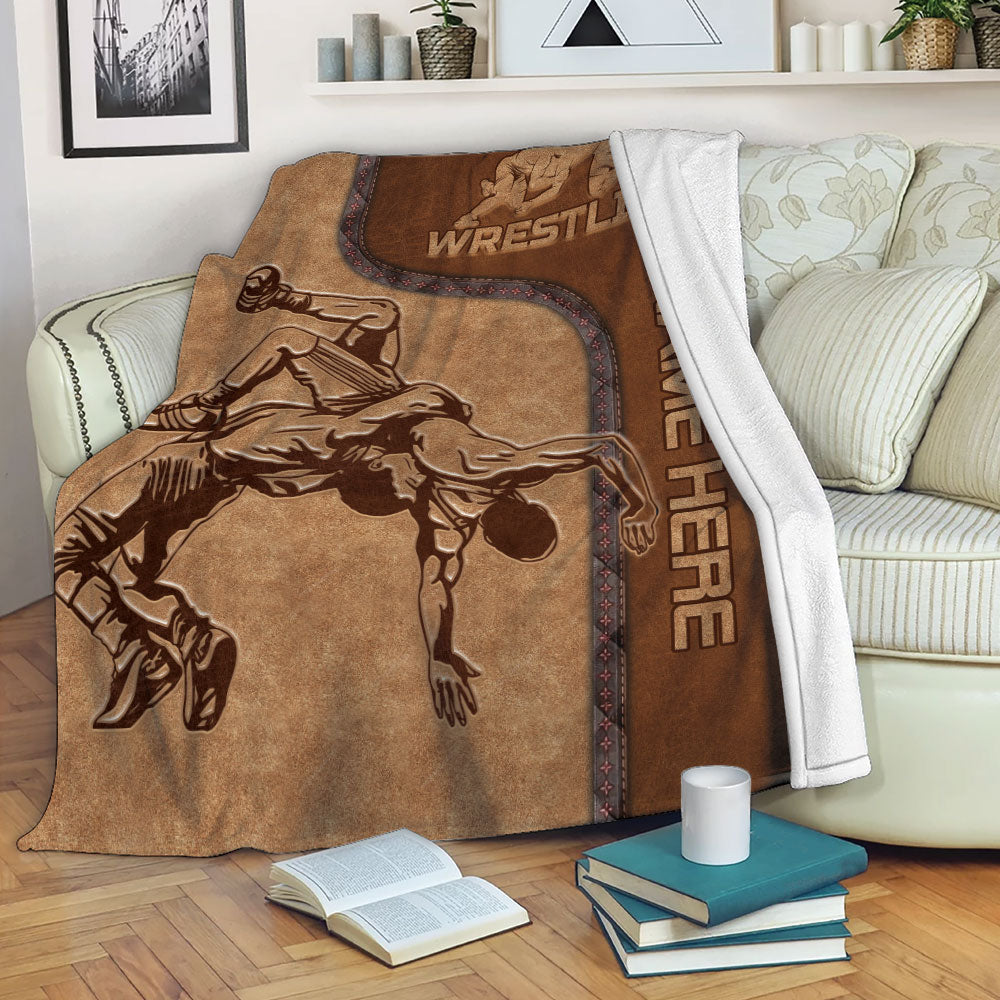 Petmytshirt Wrestling Blanket Brown Pattern Sherpa Fleece Blanket Custom Name Soft Cozy Plush Throw Blanket For Men Boy Son