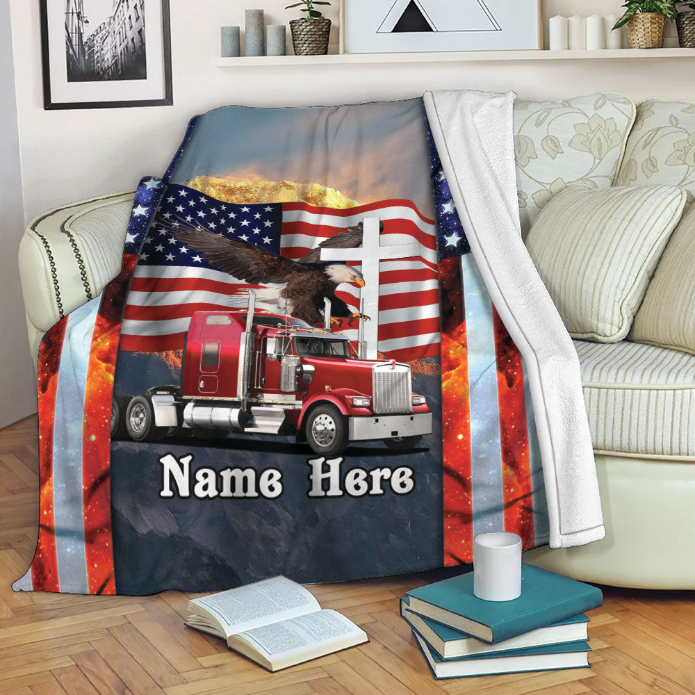 Petmytshirt Trucker Blanket Proud American Trucker Sherpa Fleece Blanket Soft Cozy Plush Throw Blanket For Men Husband Trucker