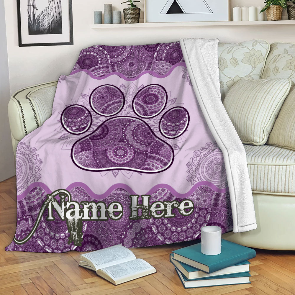 Petmytshirt Blanket Dog Cat Paw Purple Mandala Floral For Pet Lover Sherpa Fleece Blanket Custom Name Soft Cozy Plush Throw Blanket