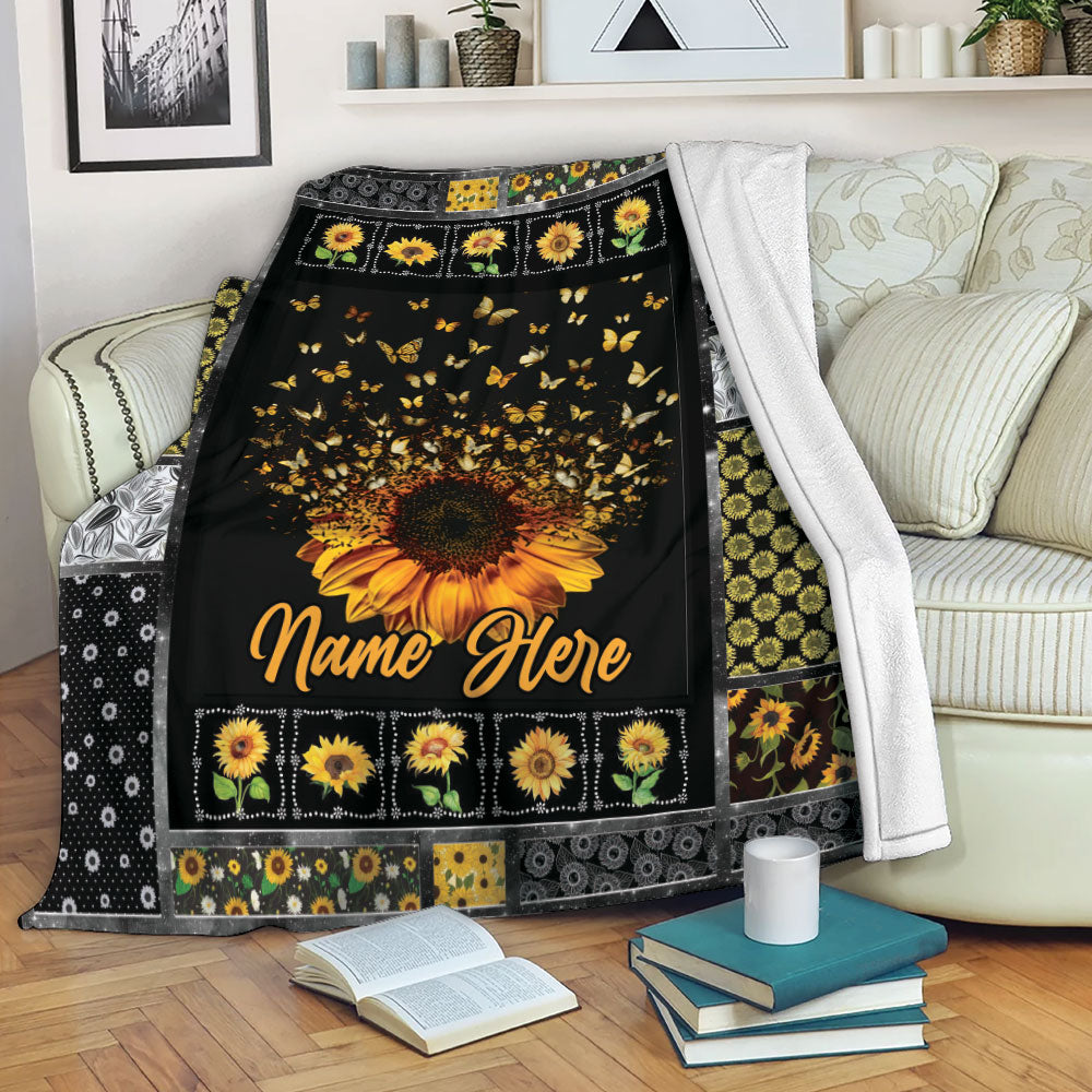 Petmytshirt Sunflower Blanket Butterfly and Sunflower Sherpa Fleece Blanket Soft Cozy Plush Throw Blanket For Women Girl Wife Kid