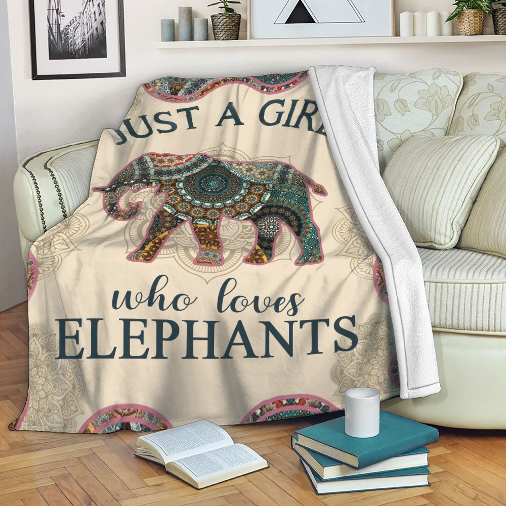 Elephant Blanket Just A Girl Who Loves Elephants Mandala Pattern Animal Love Gift Sherpa Fleece Blanket Soft Cozy Plush Throw Blanket