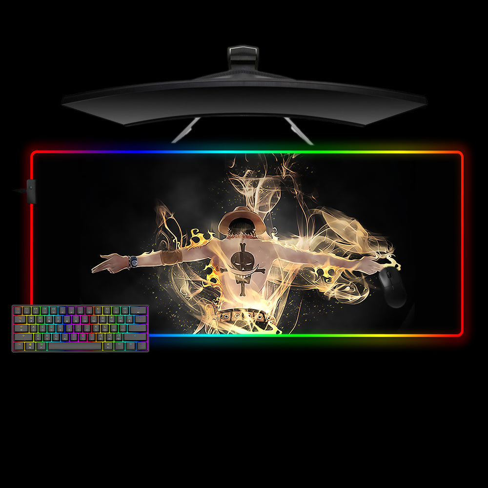 Allleftout One Piece Ace Flames Design M-Xxl Size Rgb Gaming Mouse Pad, Computer Desk Mat