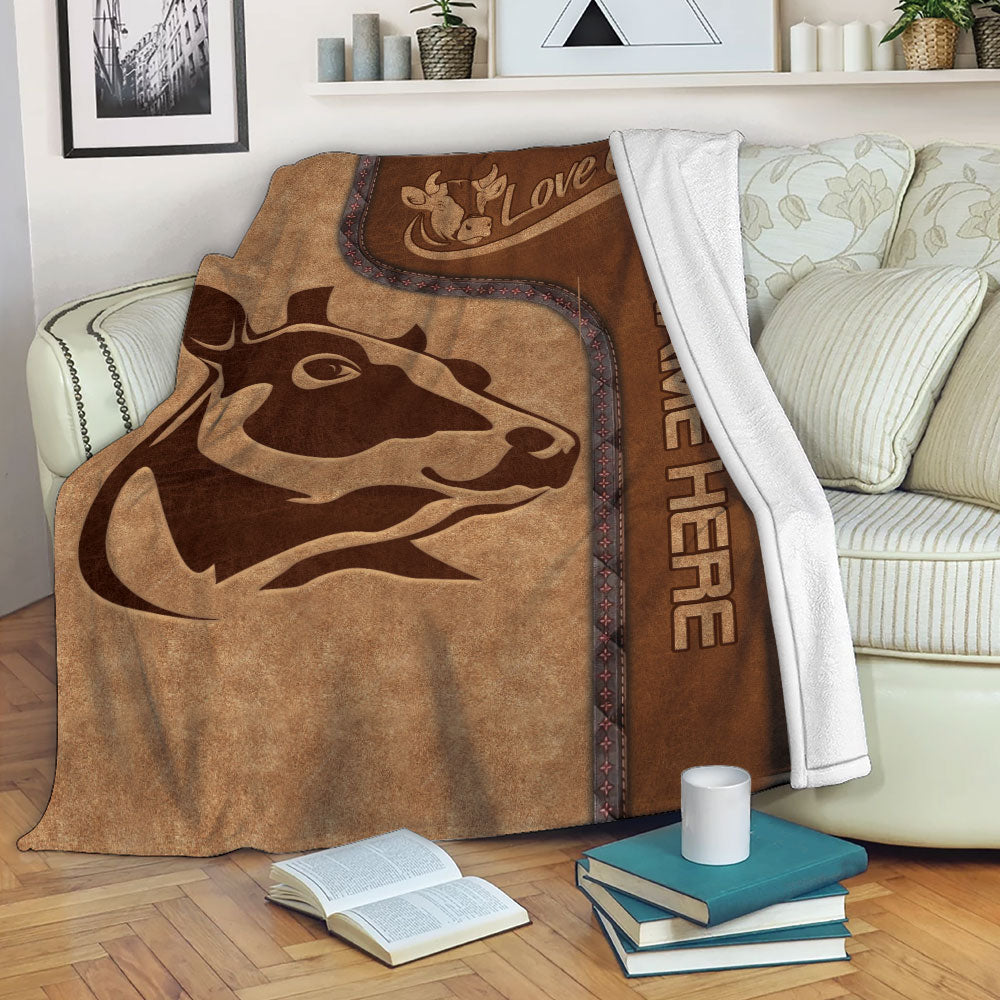 Petmytshirt Cow Blanket Cow Cattle Sherpa Fleece Blanket Custom Name Soft Cozy Plush Throw Blanket For Farmer Cattle Cow Lover