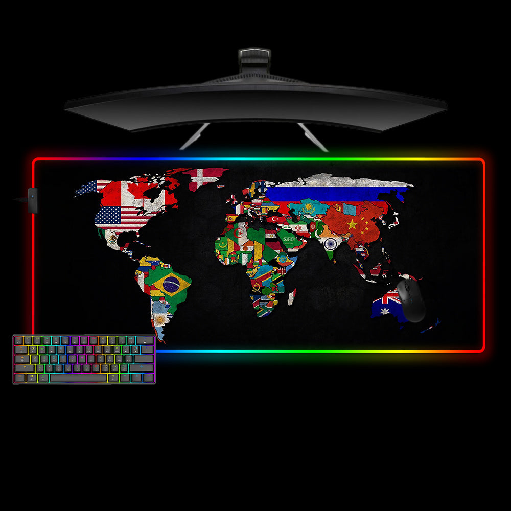 Allleftout National Flags World Map Design M-Xxl Size Rgb Gaming Mouse Pad, Computer Desk Mat