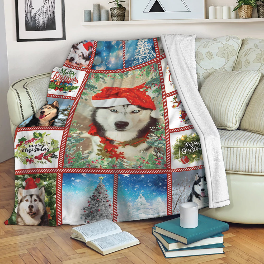 Husky Blanket Siberian Husky Gorgeous Merry Christmas Dog Reindeer Xmas Sherpa Fleece Blanket Soft Cozy Plush Throw Blanket