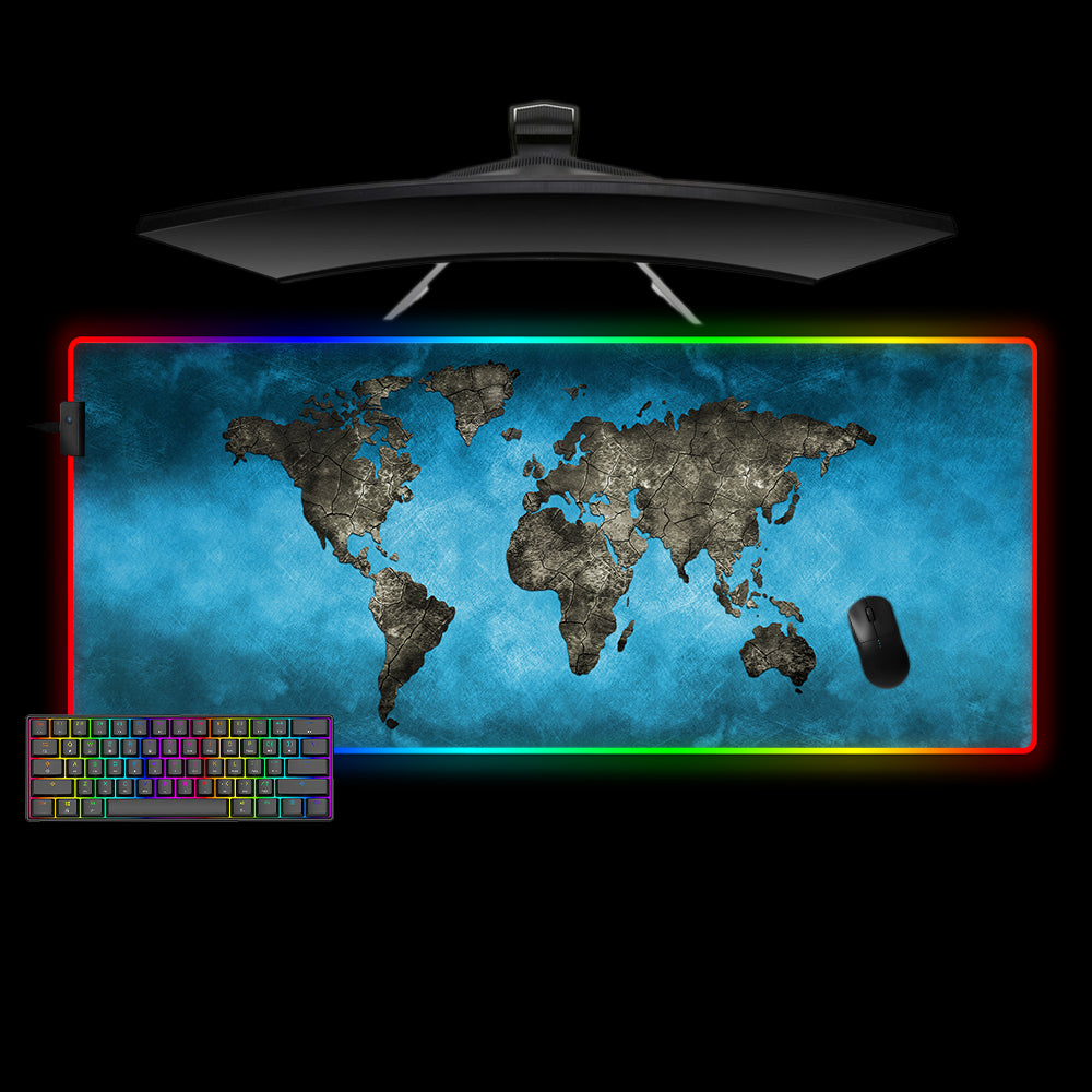 Allleftout Blue Bronze World Map Design M-Xxl Size Rgb Gaming Mouse Pad, Computer Desk Mat