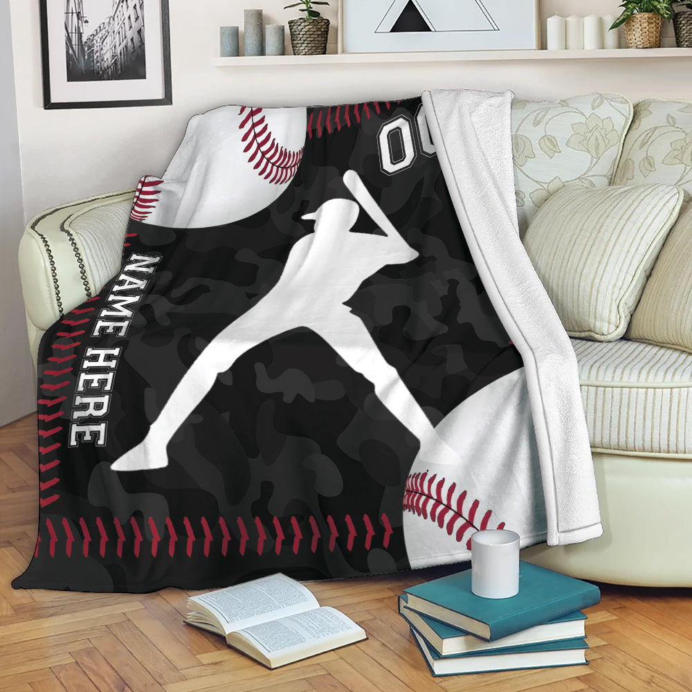 Petmytshirt Baseball Blanket Baseball Player Batter Sherpa Fleece Blanket Custom Name Number Soft Cozy Plush Throw Blanket