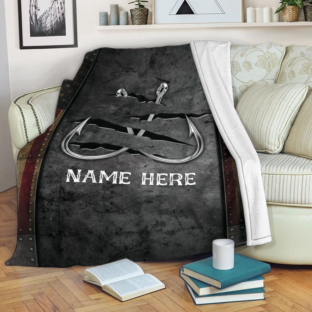 Petmytshirt Fishing Blanket Fishing Hook Sherpa Fleece Blanket Custom Name Soft Cozy Plush Throw Blanket For Fisherman Husband