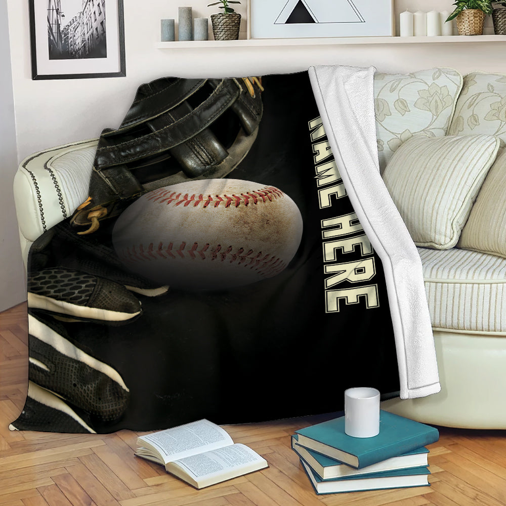 Petmytshirt Baseball Blanket Baseball Ball Sherpa Fleece Blanket Custom Name Soft Cozy Plush Throw Blanket