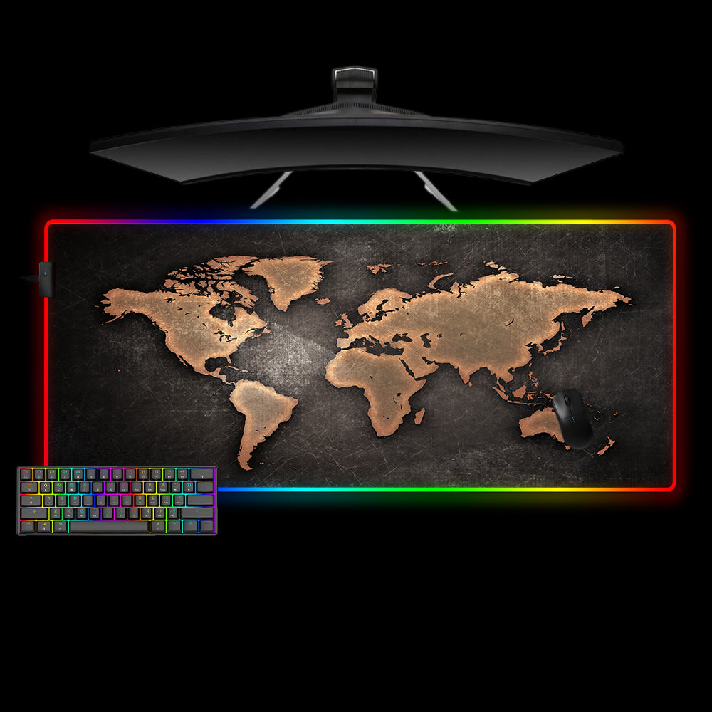 Allleftout Metal Texture World Map Design M-Xxl Size Rgb Gaming Mouse Pad, Computer Desk Mat
