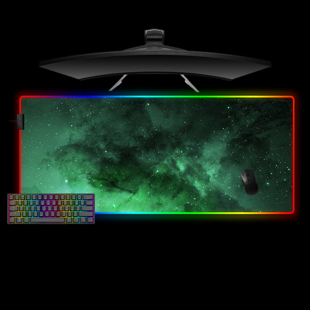 Allleftout Green Nebula Space Design M-Xxl Size Rgb Gaming Mouse Pad, Computer Desk Mat