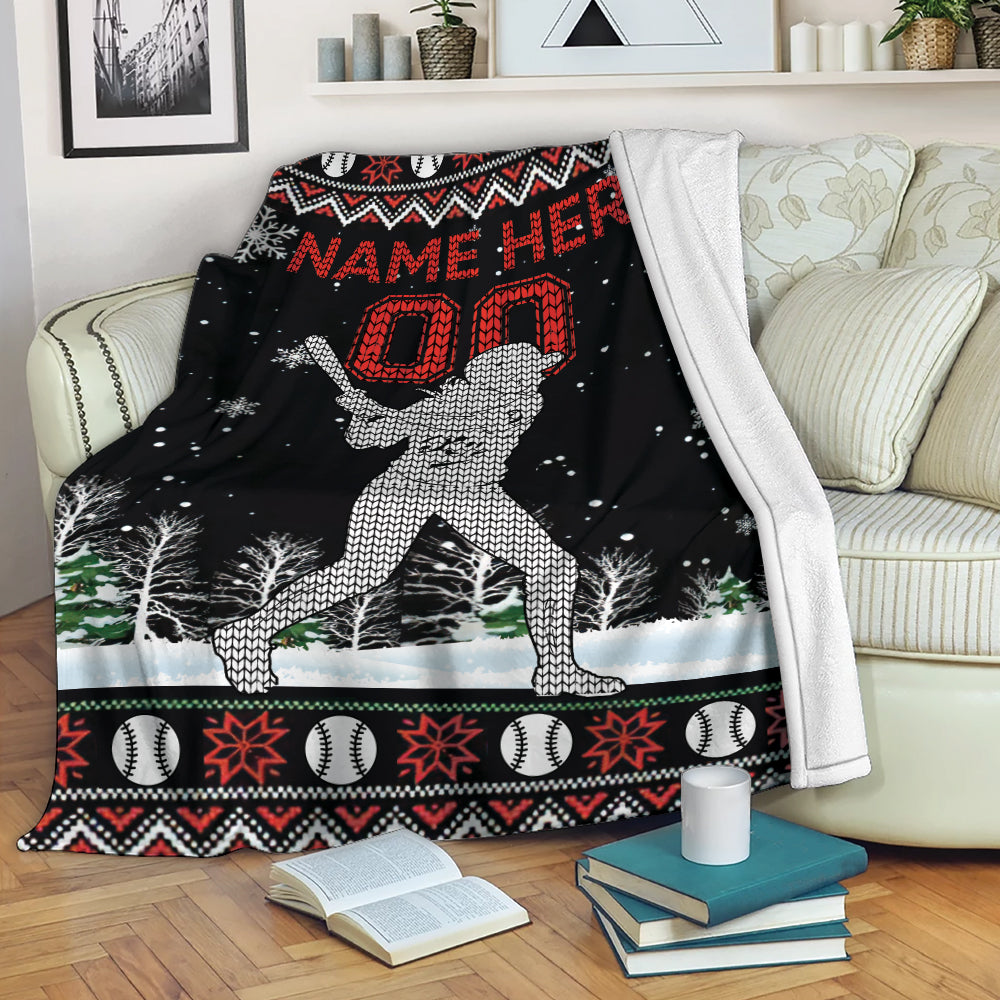 Petmytshirt Softball Blanket Ugly Christmas Softball Sherpa Fleece Blanket Custom Name Number Soft Cozy Plush Throw Blanket For Girl