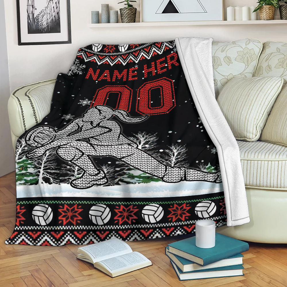Petmytshirt Volleyball Blanket Ugly Christmas Volleyball Player Sherpa Fleece Blanket Soft Cozy Plush Throw Blanket Christmas Gift