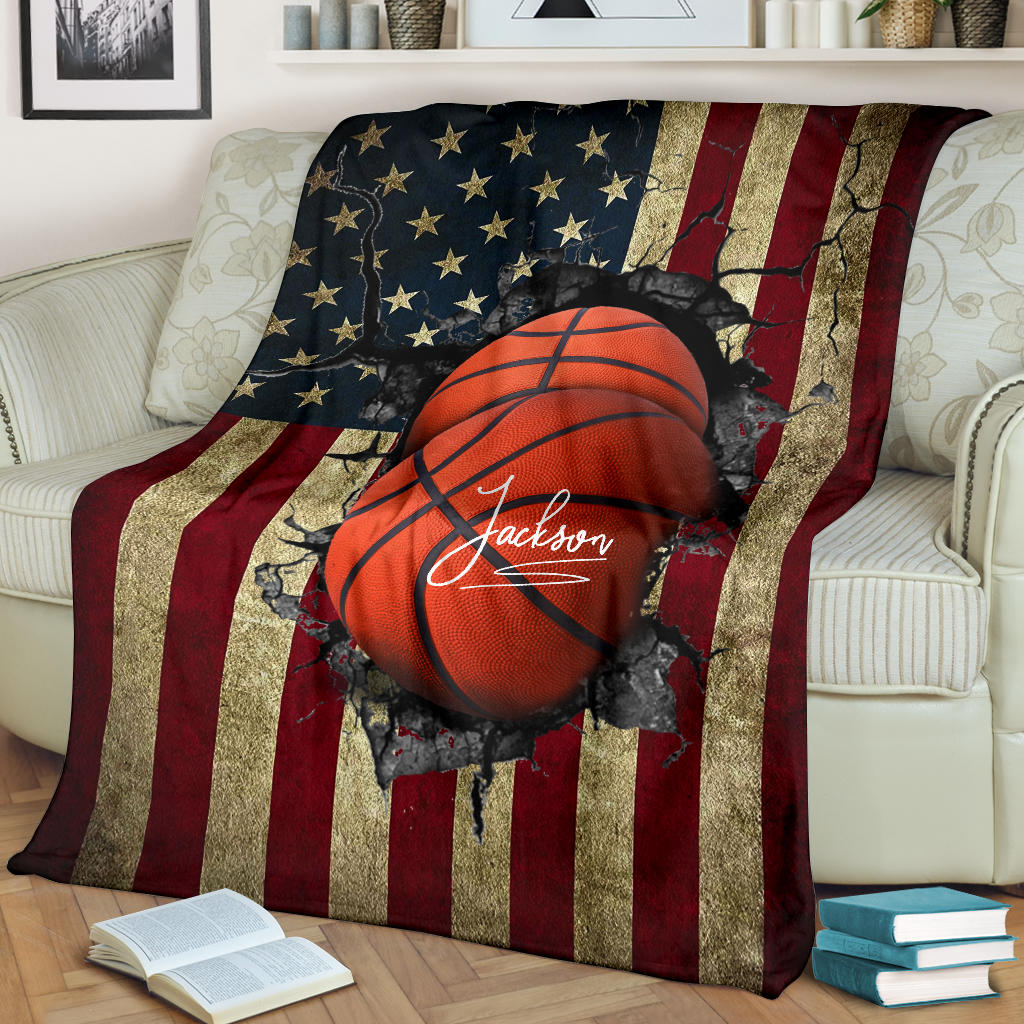 Petmytshirt Basketball Blanket Basketball Boy Sherpa Fleece Blanket Custom Name Soft Cozy Plush Throw Blanket