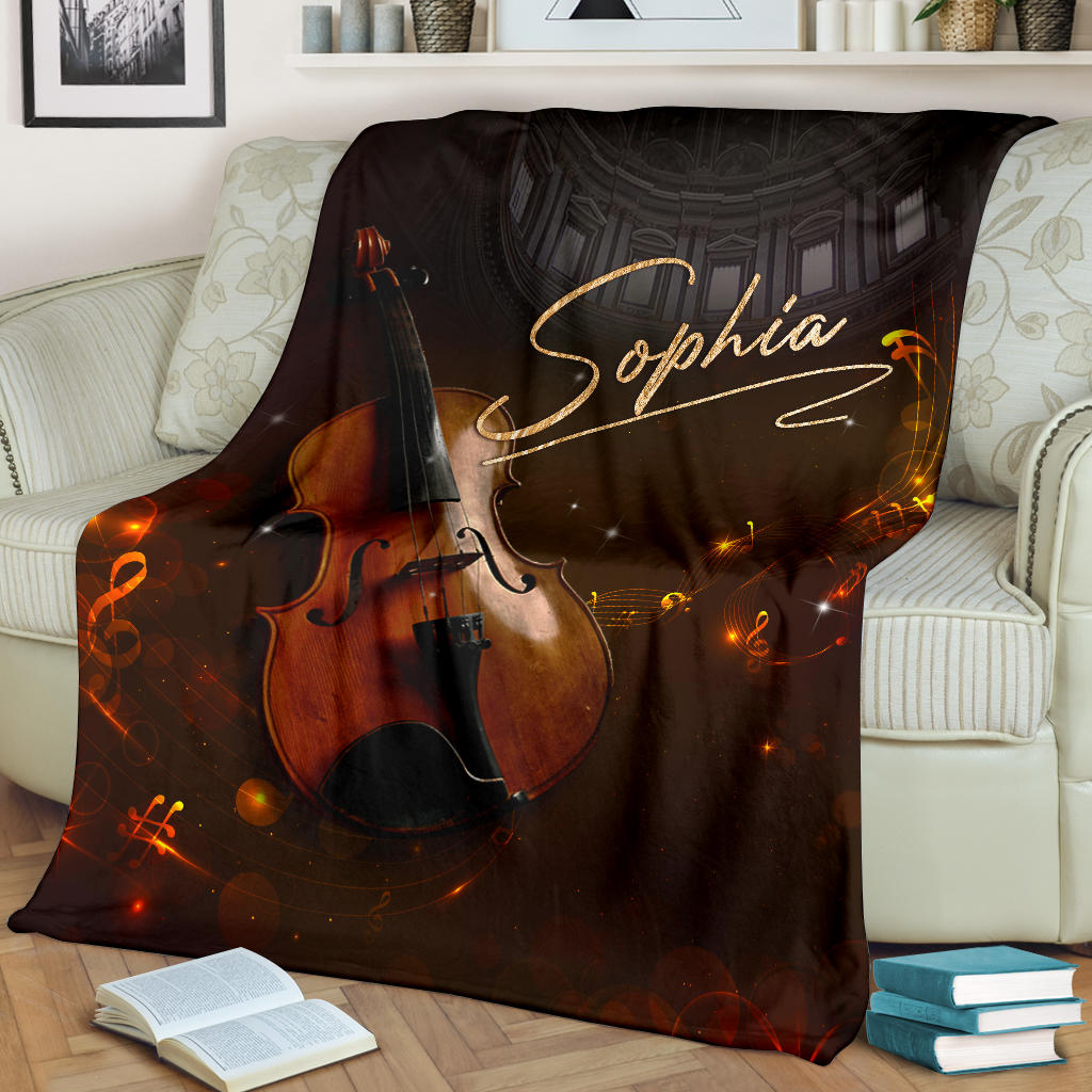 Petmytshirt Violin Blanket Violin Sherpa Fleece Blanket Custom Name Soft Cozy Plush Throw Blanket For Women Violin Lover