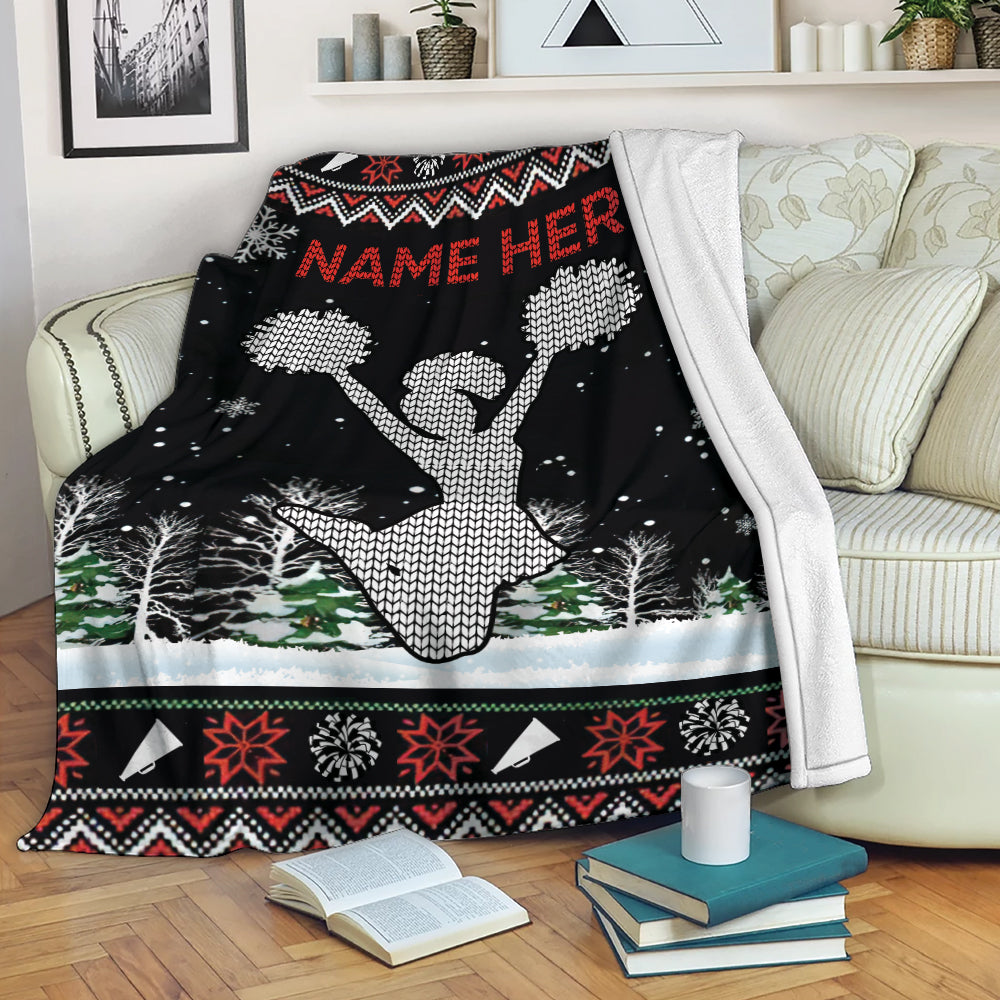 Petmytshirt Cheerleading Blanket Christmas Cheerleading Cheerleader Girl Ugly Pattern Sherpa Fleece Blanket Soft Cozy Plush Throw Blanket