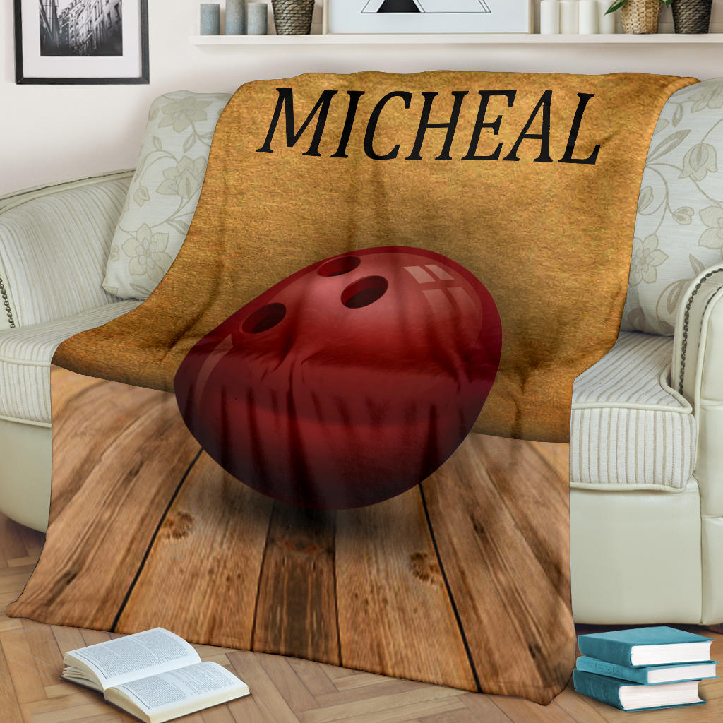 Petmytshirt Bowling Blanket Vintage Bowling Ball Sherpa Fleece Blanket Custom Name Soft Cozy Plush Throw Blanket