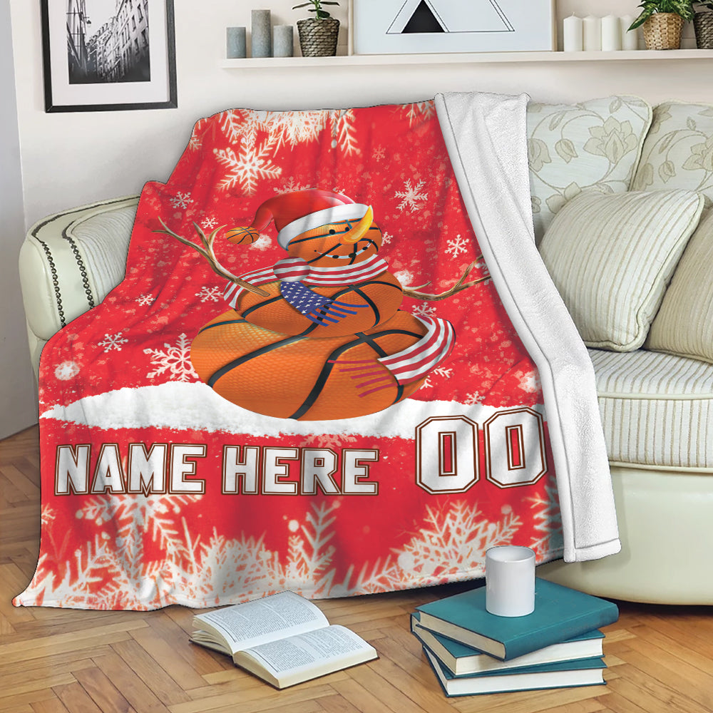Petmytshirt Basketball Blanket Basketball Snowman Sherpa Fleece Blanket Custom Name Number Soft Cozy Plush Throw Blanket