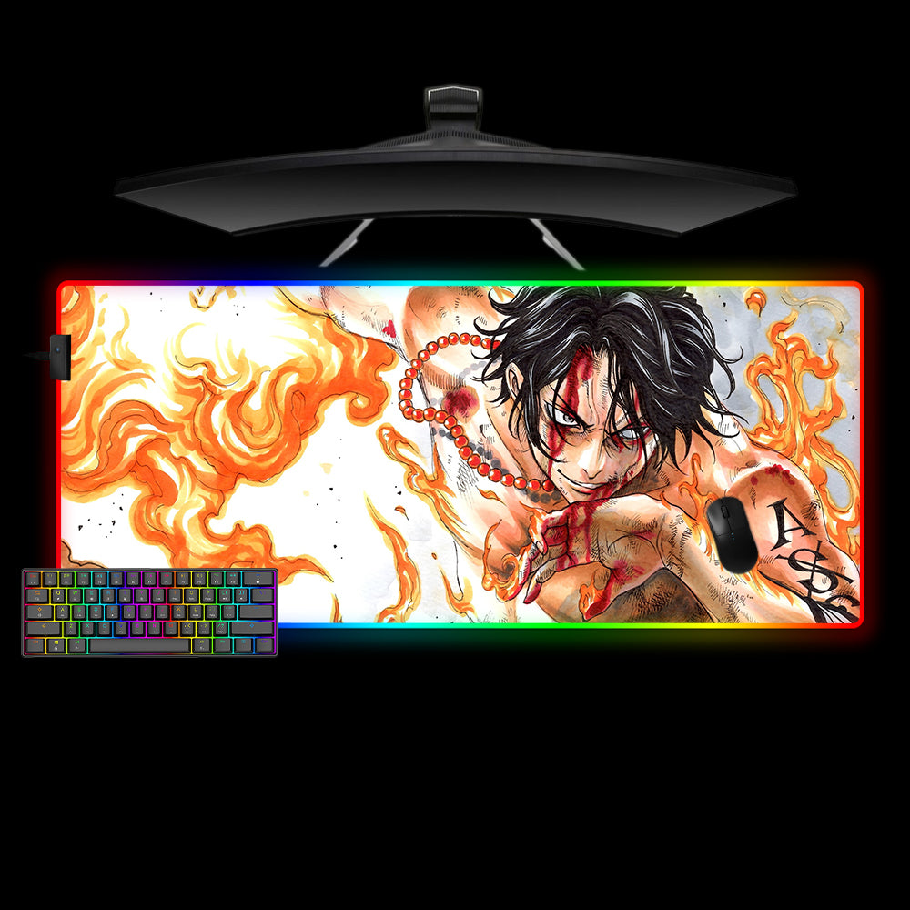 Allleftout One Piece Ace Fire Design M-Xxl Size Rgb Gaming Mouse Pad, Computer Desk Mat