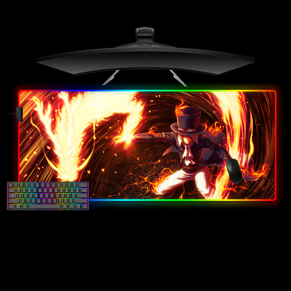 Allleftout One Piece Sabo Flame Dragon Design M-Xxl Size Rgb Gaming Mouse Pad, Computer Desk Mat