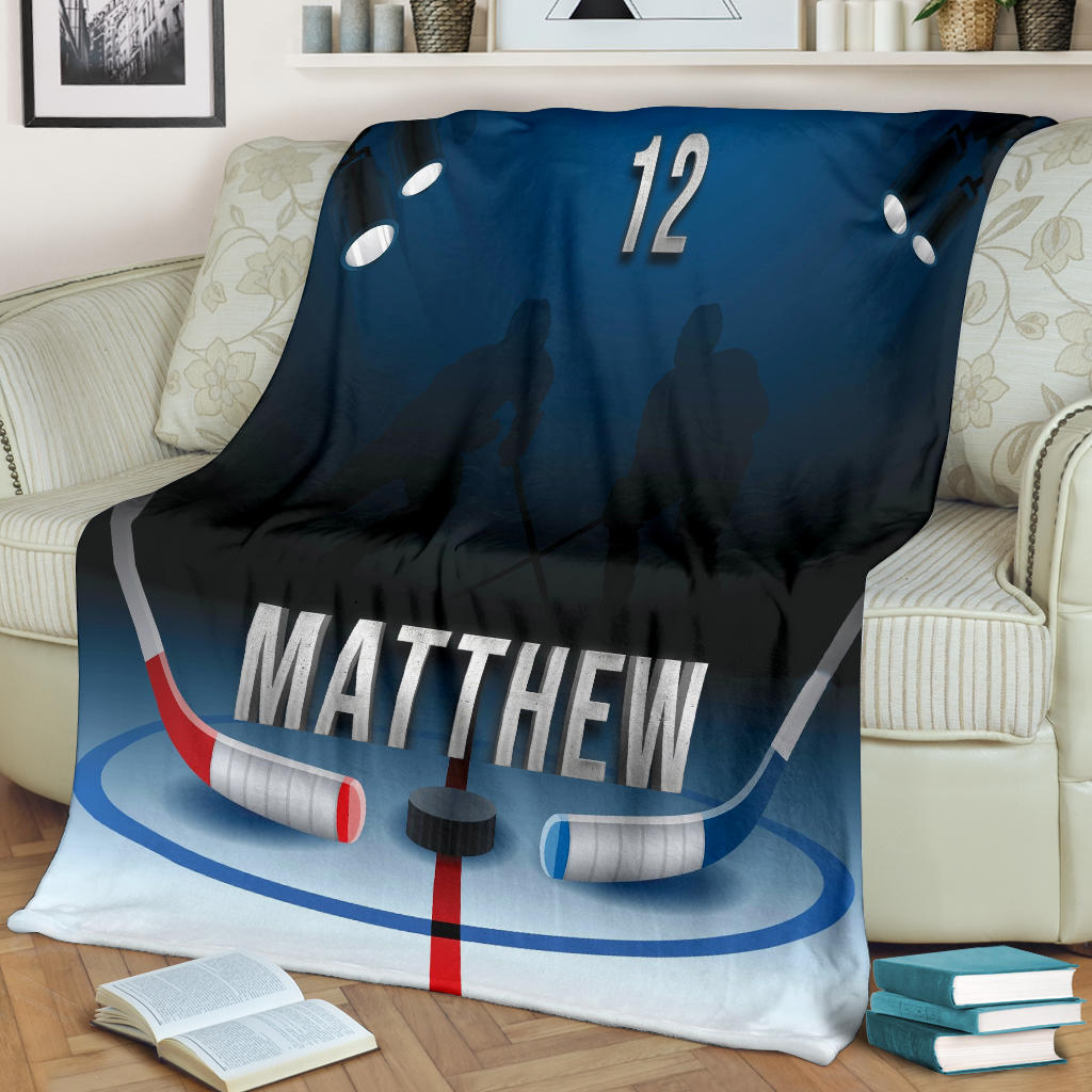 Petmytshirt Hockey Blanket Ice Hockey Field Sherpa Fleece Blanket Custom Name Number Soft Cozy Plush Throw Blanket For Men Boy Son