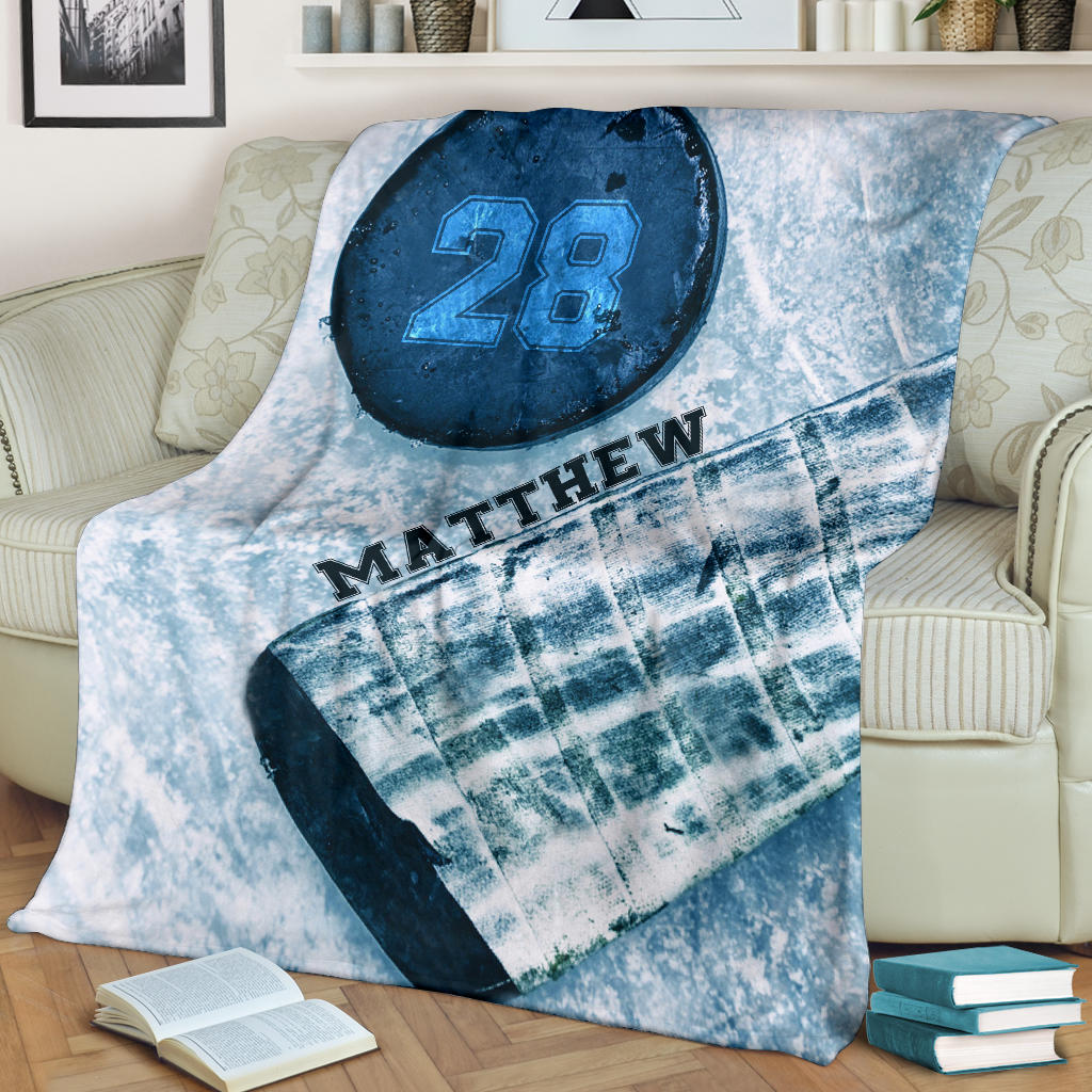 Hockey Blanket Blue Ice Hockey Blanket For Teen Hockey Lover Sherpa Fleece Blanket Soft Cozy Plush Throw Blanket