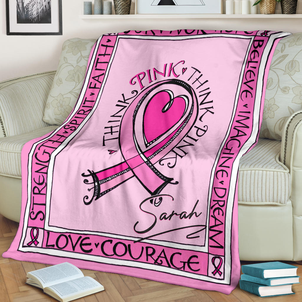 Petmytshirt Breast Cancer Blanket Think Pink Sherpa Fleece Blanket Soft Cozy Plush Throw Blanket For Mom Women
