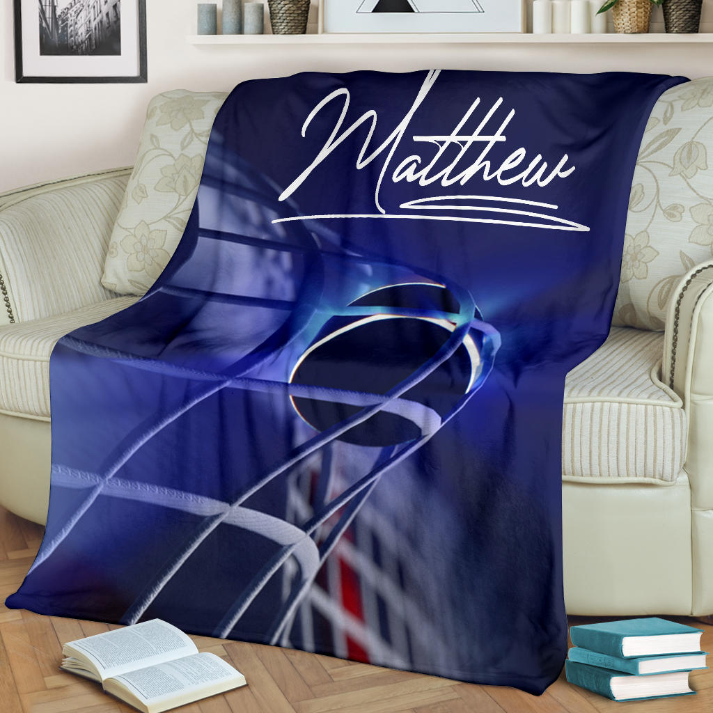 Petmytshirt Hockey Blanket Blue Hockey Blanket For Teen Hockey Goal Sherpa Fleece Blanket Custom Name Soft Cozy Plush Throw Blanket