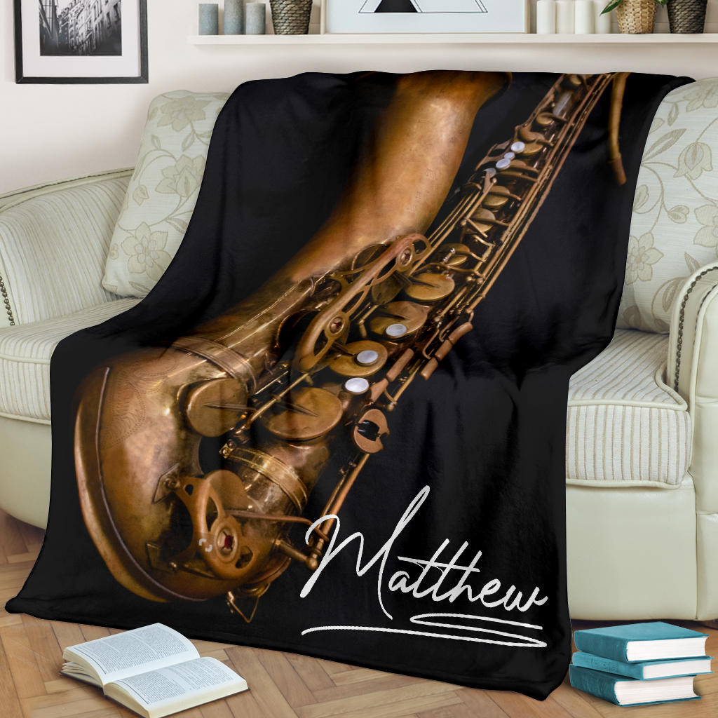 Petmytshirt Blanket Saxophone Lover Saxophone Artist Vintage Black Sherpa Fleece Blanket Custom Name Soft Cozy Plush Throw Blanket
