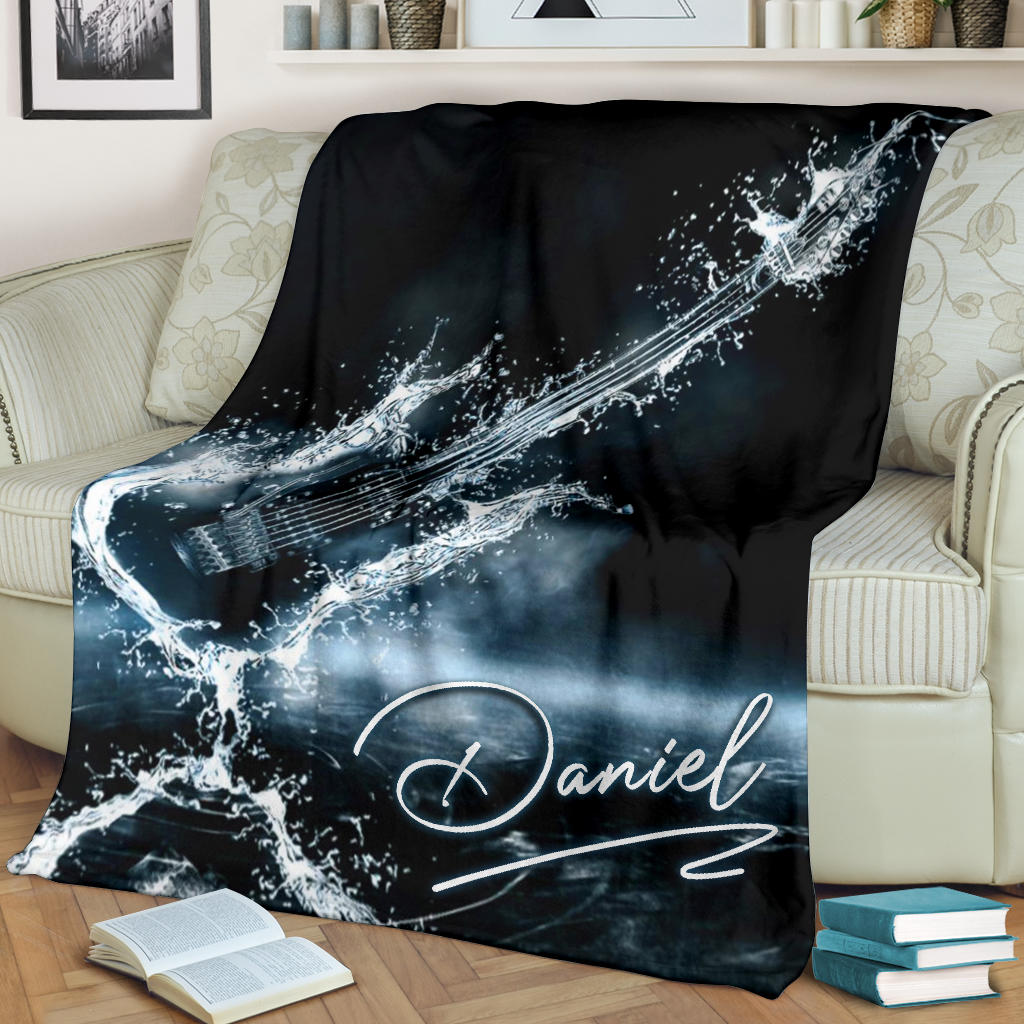 Petmytshirt Guitar Blanket Watery Guitar Bass Guitar Sherpa Fleece Blanket Custom Name Soft Cozy Plush Throw Blanket