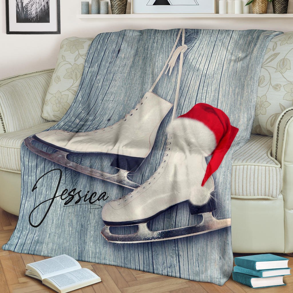 Petmytshirt Skate Blanket Ice Skating Sherpa Fleece Blanket Soft Cozy Plush Throw Blanket Christmas Gift For Skater