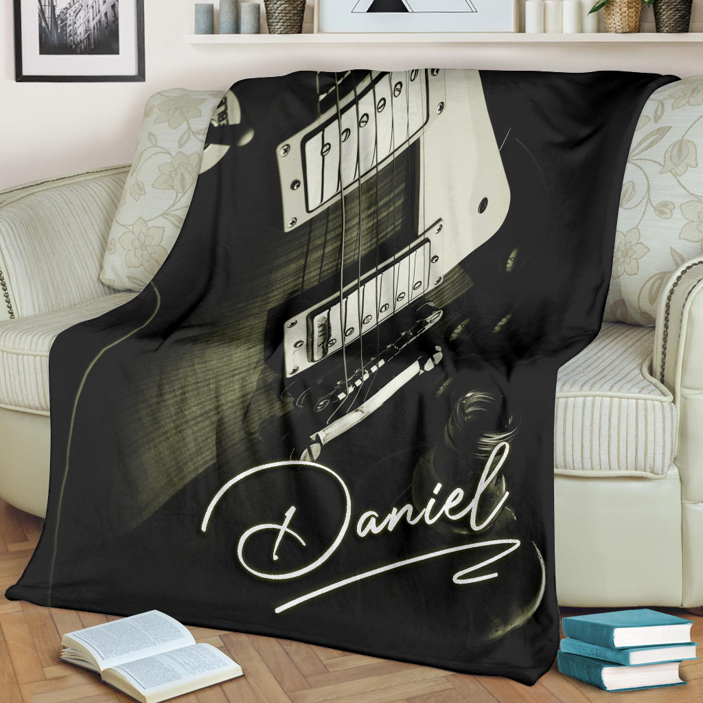 Petmytshirt Guitar Blanket Guitar Lover Guitarist Black Guitar Sherpa Fleece Blanket Custom Name Soft Cozy Plush Throw Blanket
